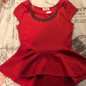 Red blouse with gold choker